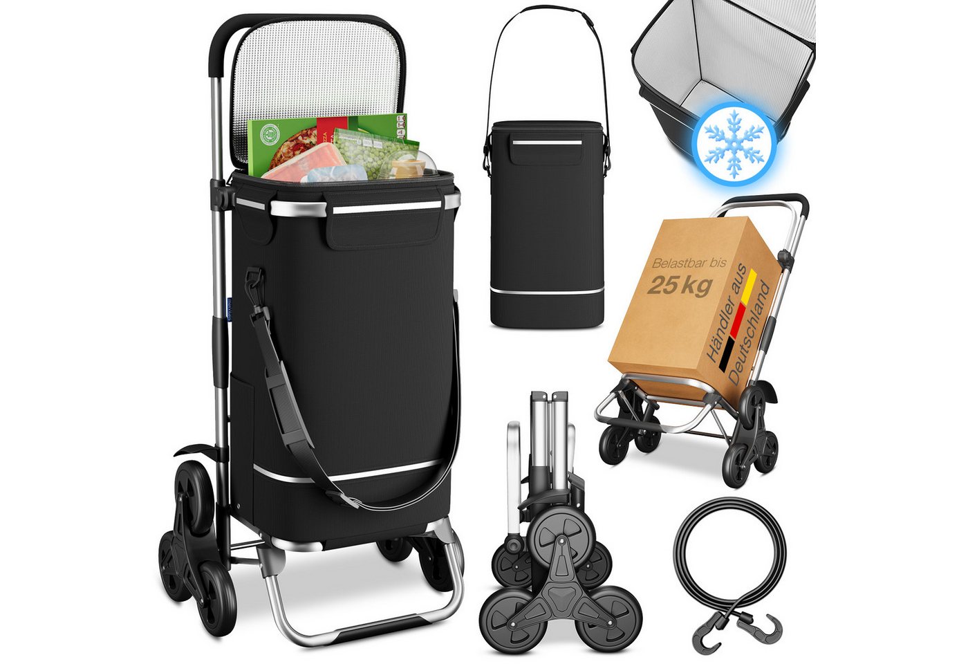 ELONEO Einkaufstrolley Treppensteiger mit Kühlfunktion & geringem Gewicht, klappbar, 43 l, mit extra große abnehmbarer Tasche mit Schultergurt, leicht & robust ELONEO Einkaufstrolley Treppensteiger mit Kühlfunktion & geringem Gewicht, klappbar, 43 l, mit extra große abnehmbarer Tasche mit Schultergurt, leicht & robust von ELONEO