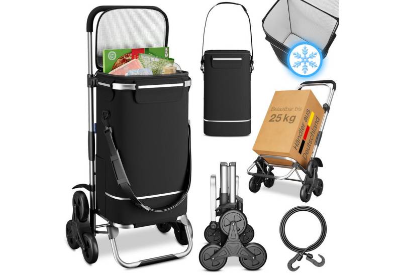 ELONEO Einkaufstrolley Treppensteiger mit Kühlfunktion & geringem Gewicht, klappbar, 43 l, mit extra große abnehmbarer Tasche mit Schultergurt, leicht & robust von ELONEO