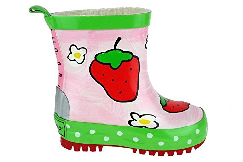 maximo Kindergummistiefel, Babygummistiefel, Naturgummi, pink Rose mit Motiv Kleine Erdbeere, jeder Stiefel EIN Unikat (19 EU) von maximo