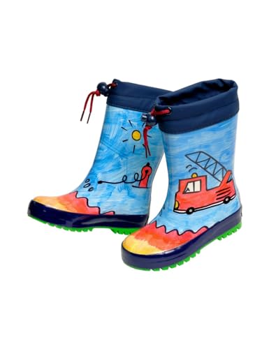 MAXIMO Kinder Gummistiefel Feuerwehr navy/hellblau/koralle 27 von maximo