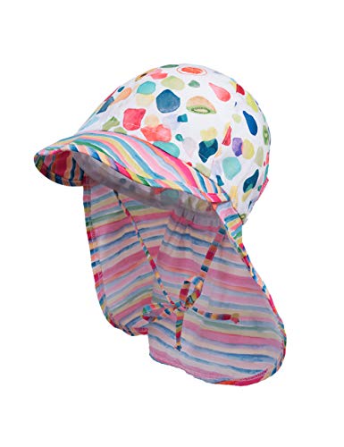 maximo Baby-Mädchen Nackenschutz Mütze, Mehrfarbig (Ecru-Bunte Früchte/Multicolor Streifen 4645), (Herstellergröße: 49) von maximo