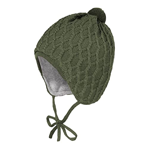 maximo Baby-Mütze, Zopfstruktur ausgenäht, Blende, Pompon Made in Germany Merino von maximo