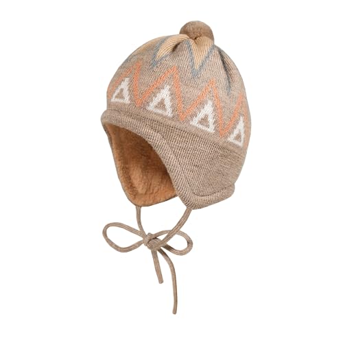 maximo Baby-Mütze, ausgenäht, Band Norweger Jacquard, Minipompon, Teddyfutter Made in Germany von maximo