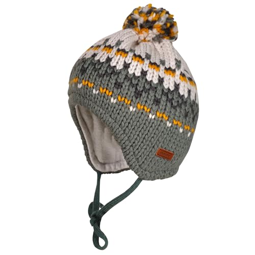 maximo Baby-Mütze, ausgenäht, Pompon Jacquard Grobstrick, Futter Made in Germany von maximo