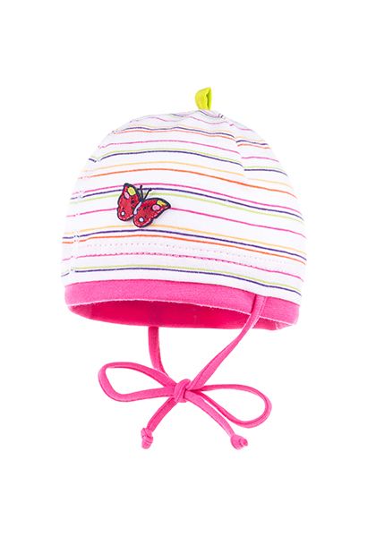 maximo Baby Mütze Ringeljersey in weiß und pink mit Bindeband von maximo