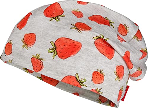 maximo MINI-Beanie für Mädchen, hellgraumeliert mit Erdbeeren, bedruckter Jersey, UV 50, Gr. 51 von maximo