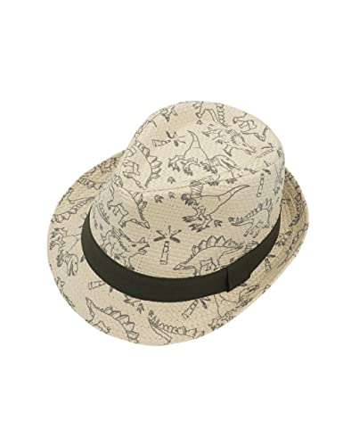 maximo Dinosaurs Trilby Kinderhut Kindertrilby Strohhut Strohtrilby Gartenhut Strandhut (51 cm - beige-schwarz) von maximo