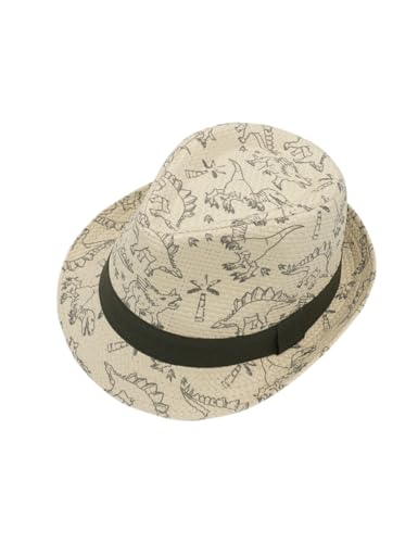 maximo Dinosaurs Trilby Kinderhut Kindertrilby Strohhut Strohtrilby Gartenhut Strandhut Kinder - mit Ripsband Sommer Frühling-Sommer - 51 cm beige-schwarz von maximo