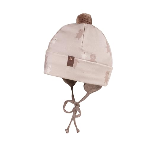 maximo GOTS Baby-Mütze, Umschlag Jersey Bedruckt, Ohrenklappen, Bindeband Made in Germany Baumwolljersey von maximo