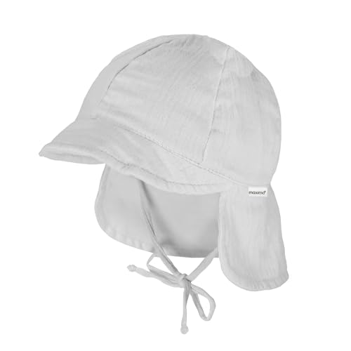 maximo GOTS Baby-Schildmütze, Band Musselinstoff, Nackenschutz, Futter, UV Musselin von maximo