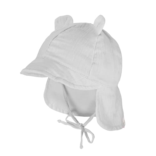 maximo GOTS Baby-Schildmütze, Öhrchen Musselinstoff, Nackenschutz, Bindeband Musselin von maximo