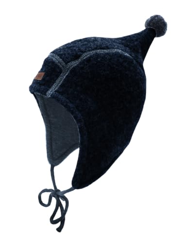 maximo GOTS MINI-Zipfelmütze, Pompon Wollfleece kbT, Jersey KBA, Band Made in Germany Wollfleece von maximo