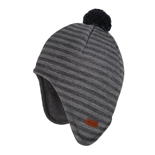 maximo GOTS Mini-Mütze, Wollfleece Ohrenklappen, Pompon, Jersey KBA Made in Germany Wollfleece von maximo