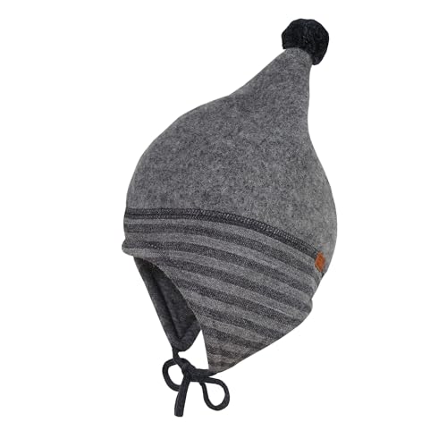 maximo GOTS MINI-Zipfelmütze, Pompon Wollfleece, Jerseyfutter, Band Made in Germany Wollfleece von maximo