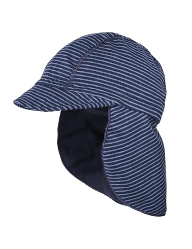 maximo GOTS Stripes Kindercap Baumwollcap Sonnencap Sommercap Kinder - Made in Germany mit Schirm, Hinten geschlossen Frühling-Sommer Sommer - 55 cm dunkelblau-meliert von maximo