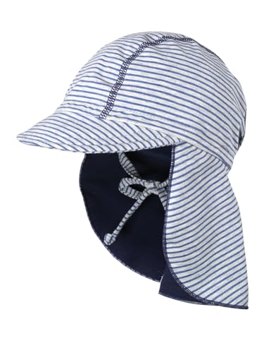 maximo GOTS Stripes Kindercap Baumwollcap Sonnencap Sommercap Kinder - Made in Germany mit Schirm, Hinten geschlossen Frühling-Sommer Sommer - 55 cm grau-blau von maximo