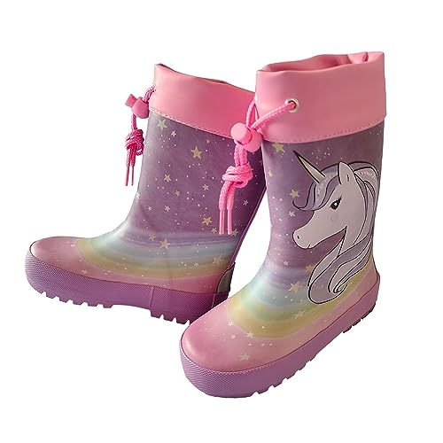 maximo Gummistiefel, Kindergummistiefel, Babygummistiefel, Regenstiefel für Mädchen, Motiv Einhorn, Fotoprint, gepatcht, Stulpe, Winterfutter, chive blossom (22) von maximo