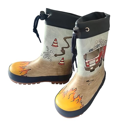 maximo Gummistiefel, Kindergummistiefel, Babygummistiefel, Regenstiefel, gepatcht, mit Stulpe, Winterfutter, Motiv Feuerwehr, Navy (32) von maximo