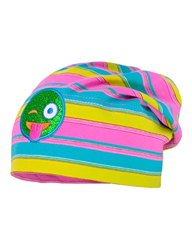 maximo Kids-Beanie Middle Ringeljersey, Bügelmotiv Smile, blau/lila/grün (53) von maximo