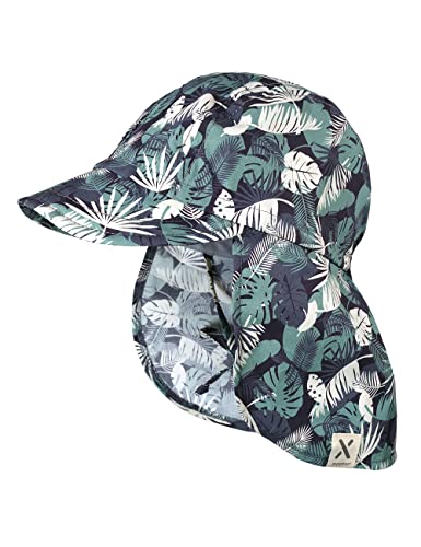 maximo Kids-Boy-Schildmütze mit Bindeband und Nackenschutz, UV 50, anthrazit-wollweiß, Monstera-Dschungel, Sonnenhut Made in Germany (as3, Numeric, Numeric_53) von maximo