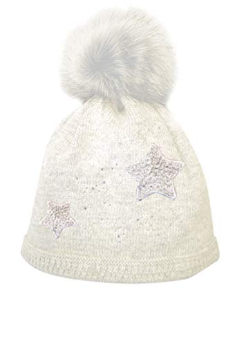 maximo Kids Girl-Mütze, randlos, wollweiß/Silber mit Strass, Sternen und Pompon, Gr. 55/57 von maximo