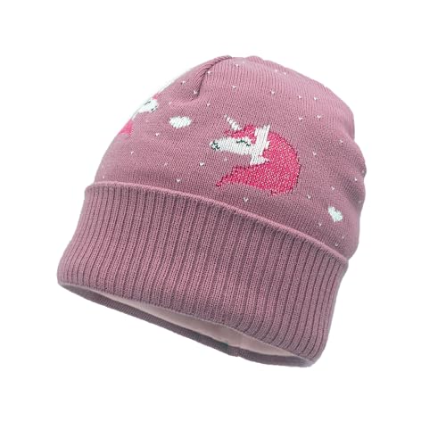 maximo MINI Girl-Mütze, Umschlag Jacquard Einhorn, Jerseyfutter Made in Germany von maximo