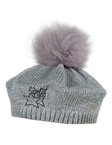 maximo Mädchen Basque mit Strass und Kunstfellpompon Mütze, Grau (Graumeliert 5), (Herstellergröße: 51/53) von maximo