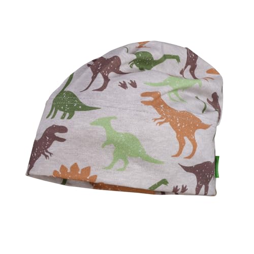maximo Mini-Beanie, silbermeliert-sudanbrown mit Dinos, Gr. 53 von maximo
