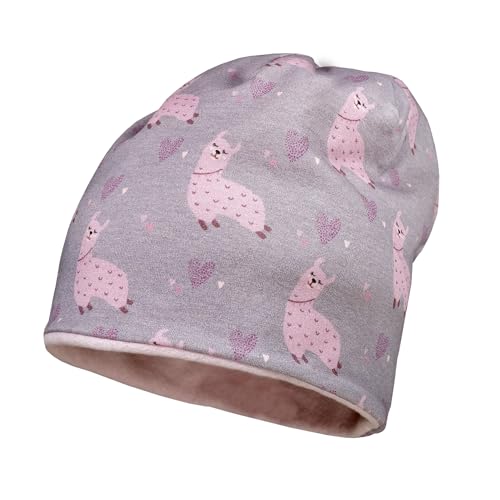 maximo Mini-Beanie für Mädchen, Herbst/Winter, Jersey Bedruckt BW-Fleece Futter rauchmeliert-rosa mit Alpaka, Gr. 51 von maximo