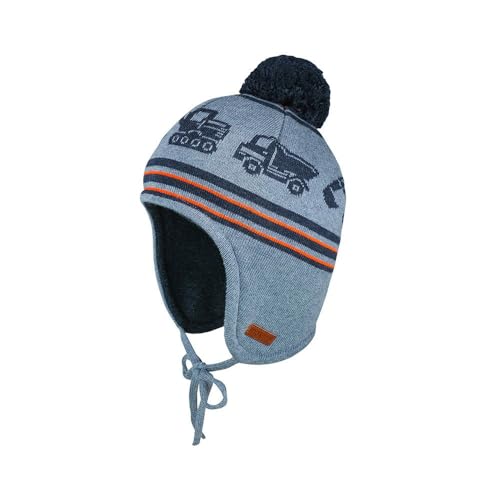 maximo Mini Boy-Mütze, ausgenäht Baufahrzeuge, Pompon Made in Germany 53 mittelgraumeliert/carbonmel. von maximo