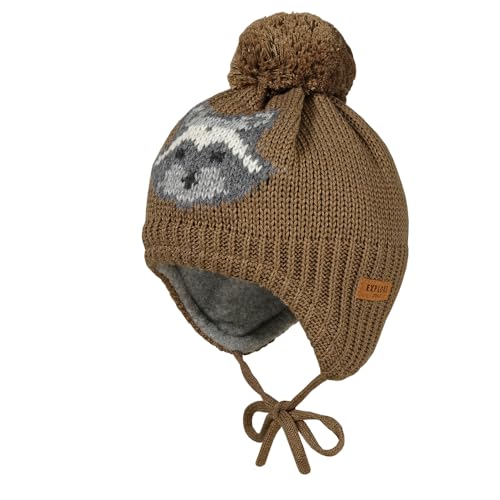 maximo Mini Boy-Mütze, ausgenäht Intarsie Waschbär, Pompon, Futter Made in Germany von maximo
