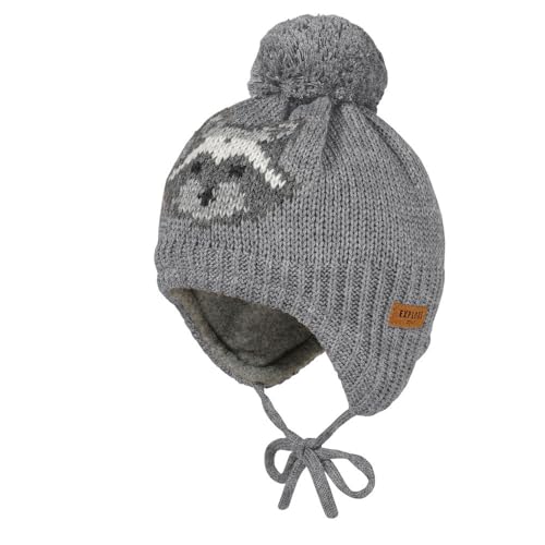 maximo Mini Boy-Mütze, ausgenäht Intarsie Waschbär, Pompon, Futter Made in Germany von maximo