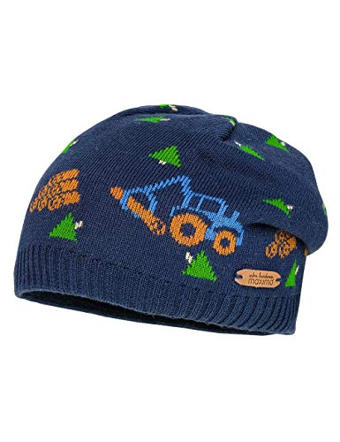 maximo Mini Boy-Mütze, randlos, Navy-Wiese, doppelwandig mit Jacquard-Motiv Harvester, Made in Germany (51) von maximo