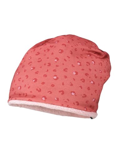 maximo Mini Girl-Beanie, Reversible Jersey Bedruckt, Fleece Made in Germany Reversible 55 Rose tan/Rosewood-tierspuren von maximo