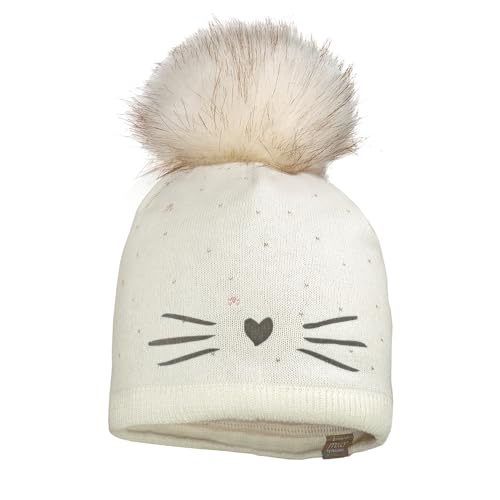 maximo Mini Girl-Beanie, Short, Flockmotiv Schnurrbart, Pompon, Futter Made in Germany von maximo