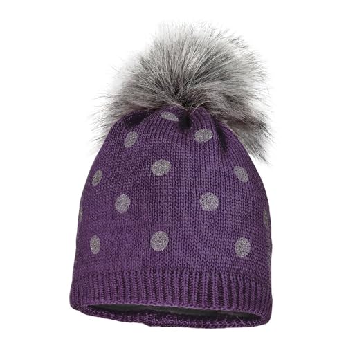 maximo Mini Girl-Mütze, Glitzerpunkte Kunstfellpompon, Vollfutter Made in Europe 51 aubergine von maximo