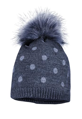 maximo Mini Girl-Mütze, Glitzerpunkte Kunstfellpompon, Vollfutter Made in Europe 53 altindigo von maximo