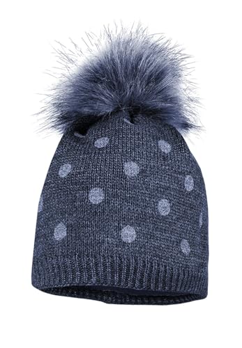 maximo Mini Girl-Mütze, Glitzerpunkte Kunstfellpompon, Vollfutter Made in Europe 55 altindigo von maximo