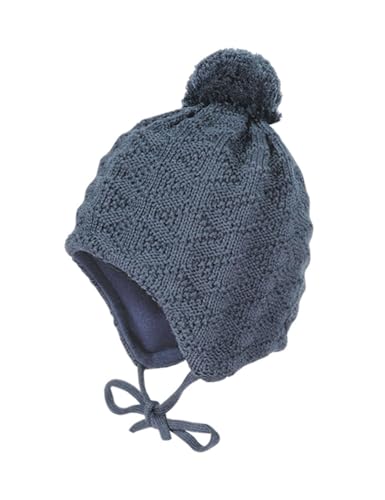 maximo Mini-Mütze Struktur ausgenäht Pompon Made in Germany 49 Blue Stone von maximo