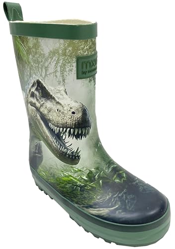 maximo Mittelschaft Gummistiefel ohne Stulpe aus Naturkautschuk + Textil Futter Modell/Muster Wahl (767 T-Rex, EU Schuhgrößensystem, Grundschulkind, Numerisch, M, 32) von maximo