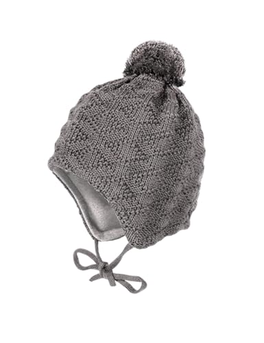 maximo Unisex Baby Billy mit Struktur und Pompon und Bindeband Mütze, Grau (Mittelgraumeliert 49), Herstellergröße von maximo