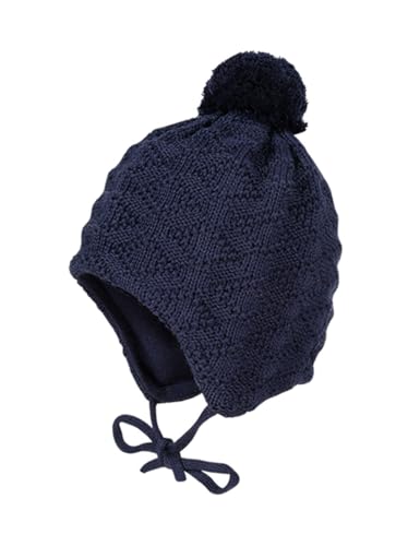 maximo Unisex Baby mit Struktur und Pompon und Bindeband Mütze, Blau (Dunkelmarine 11), (Herstellergröße: 47) von maximo