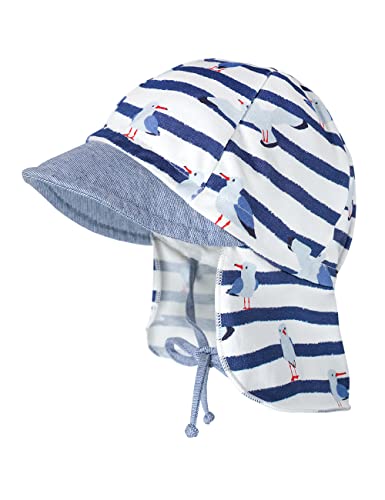 maximo Unisex Mini-Schildmütze Marine-wollweiß, maritim, Jersey Bedruckt, Nackenschutz, Bindeband, Sonnenhut Made in Germany (as3, Numeric, Numeric_45) von maximo