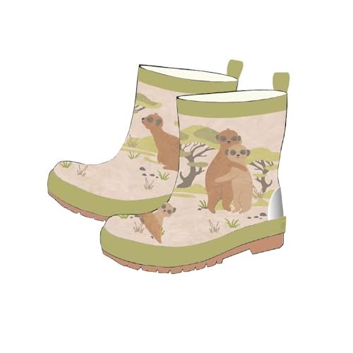 maximo unisex Kindergummistiefel, Gummistiefel aus Naturkautschuk, hellgrün mit Erdmännchen, Jerseyfutter, Reflektor 3M (4320312730014, EU Schuhgrößensystem, Kleinkind, Numerisch, M, 21) von maximo