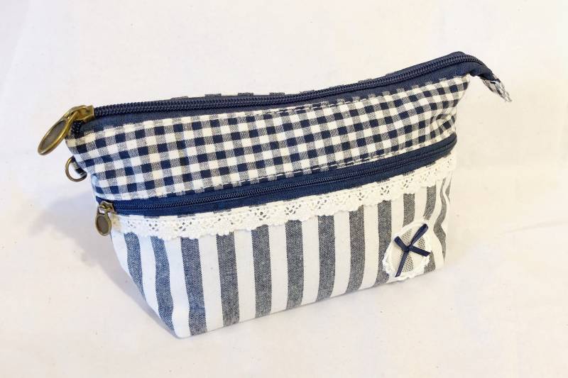 Bio-Baumwolle Make-Up Tasche - Drei Taschen Streifen Und Karo Reise Reißverschluss Beutel Baumwolle Kosmetik-Tasche Aus von maxineworkshop