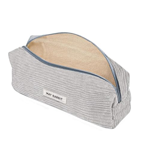 maxtachi Kordstoff Federmäppchen Aesthetic, Große Kapazität Moden Federtasche Mädchen mit Praktischem Reißverschluss, Mäppchen Teenager für Schule Büro- Grau (Grau) von maxtachi