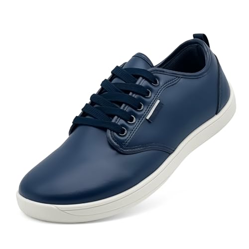 maxvinci Barfußschuhe Damen Herren PU Leder Breite Barfuss Schuhe Sneaker Minimalistische Leicht Turnschuhe Walking Schuhe(Blue White 253) von maxvinci
