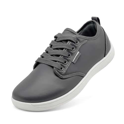maxvinci Barfußschuhe Damen Herren PU Leder Breite Barfuss Schuhe Sneaker Minimalistische Leicht Turnschuhe Walking Schuhe(Grey 260) von maxvinci