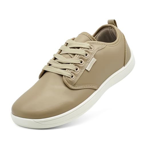 maxvinci Barfußschuhe Damen Herren PU Leder Breite Barfuss Schuhe Sneaker Minimalistische Leicht Turnschuhe Walking Schuhe(Khaki 247) von maxvinci