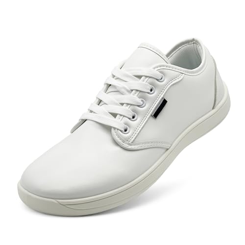 maxvinci Barfußschuhe Damen Herren PU Leder Breite Barfuss Schuhe Sneaker Minimalistische Leicht Turnschuhe Walking Schuhe(White 267) von maxvinci